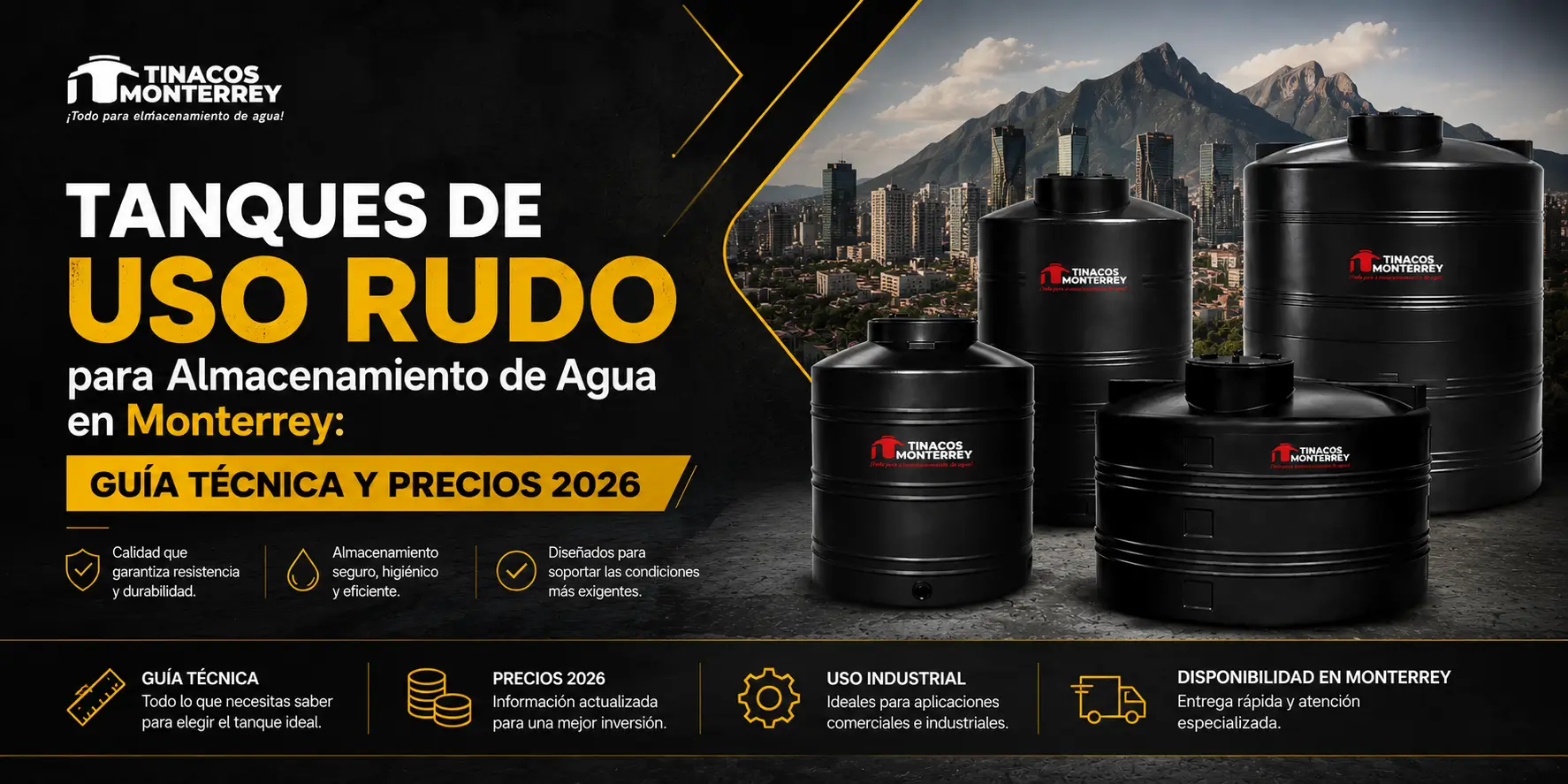 Tanques industriales de uso rudo HDPE refuerzo 40% instalados en planta de Apodaca, Monterrey, Nuevo León 2026