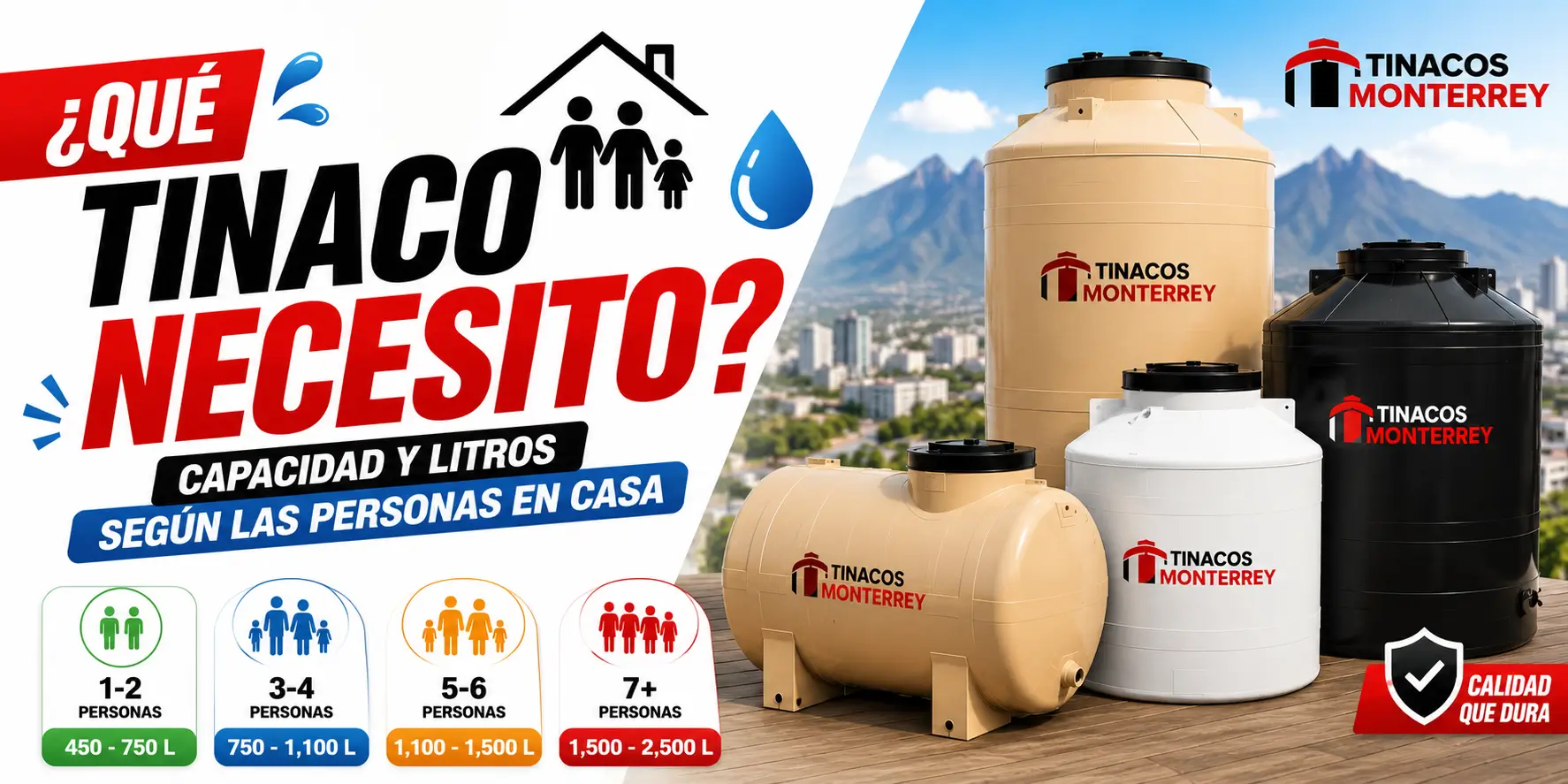 Qué capacidad de tinaco necesito según las personas en casa en Monterrey